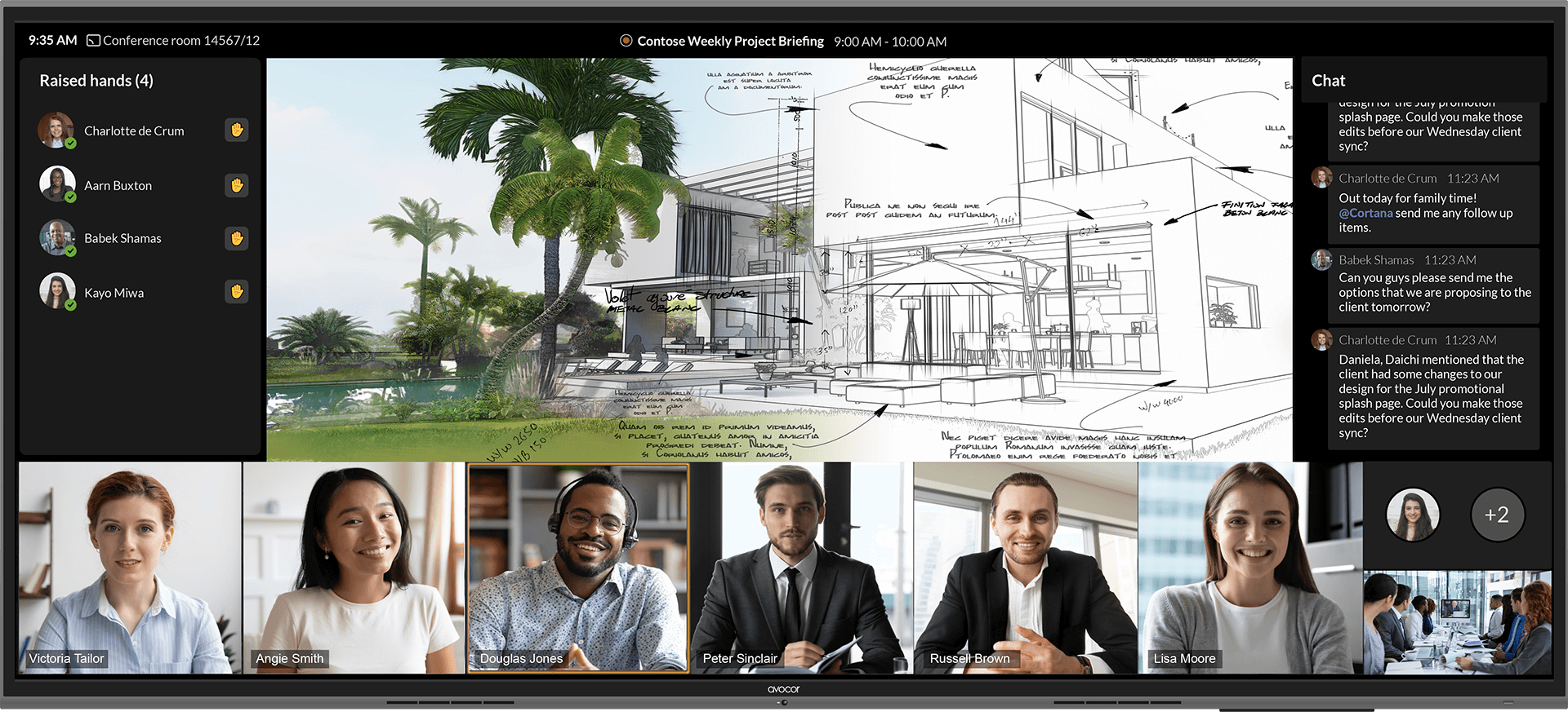 A team on a video call using collaborative tools